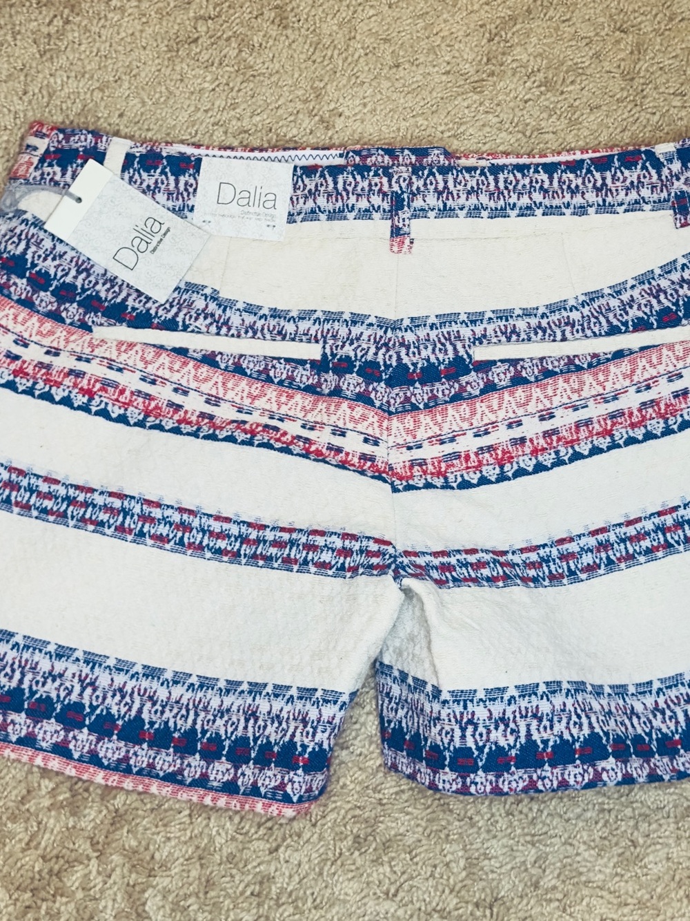Dalia Striped Patterned Shorts in Navy, Coral & White